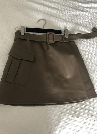 Юбка кожзам коричневая мокко sunday