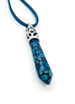 🐲💙 кулон на шнурке "вены дракона" натуральный камень голубой агат1 фото