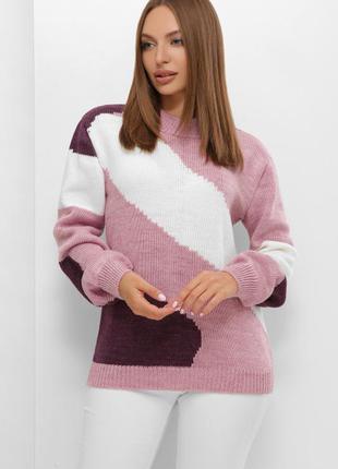 Триколірний жіночий светр ms-2075 фото