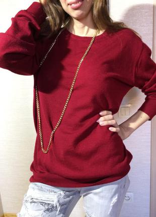 Шерстяной тонкий  красный  свитер с круглым вырезом под горло   olymp германия5 фото