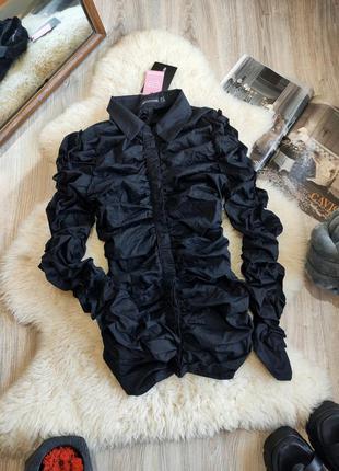Блуза с оборками блуза в складку чёрная рубашка с оборками на резинке6 фото