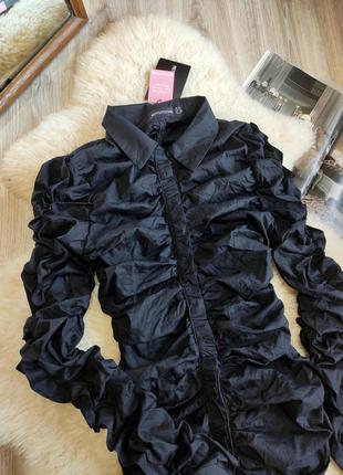 Блуза с оборками блуза в складку чёрная рубашка с оборками на резинке7 фото