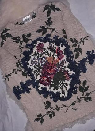 Свитер оверсайз  с вышивкой в винтажном стиле от handknitted internationale express1 фото