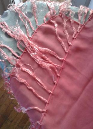 Нежный розовый шифоновый полупрозрачный  палантин шарф шаль с кистями2 фото