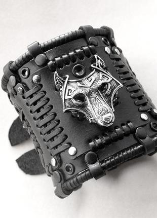 Шкіряний браслет із вовком слов'янська символіка