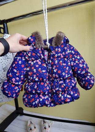 Зимняя курточка в цветочный принт на девочку 0/3 месяцев, фирмы m&s