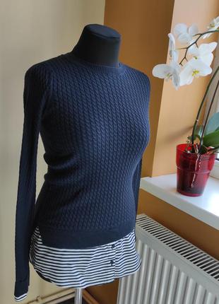 Джемпер свитер пуловер с имитацией рубашки от next синего цвета хлопок2 фото