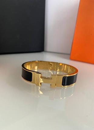 Брендовый браслет чёрный в позолоте