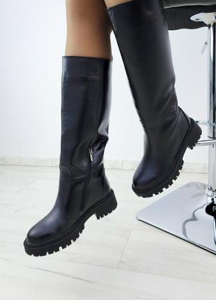 Високі чоботи труби натуральна шкіра чорні р35-41 високі чоботи труби чорні шкіра