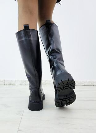 Високі чоботи труби натуральна шкіра чорні р35-41 високі чоботи труби чорні шкіра