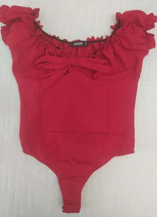 Боди, красный, от missguided, яркий, с открытыми плечами