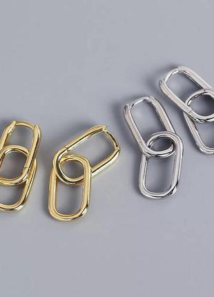 Серьги серебро 925 покрытие сережки двойные овальные трансформеры10 фото