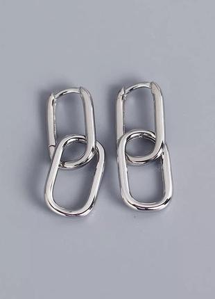 Серьги серебро 925 покрытие сережки двойные овальные трансформеры