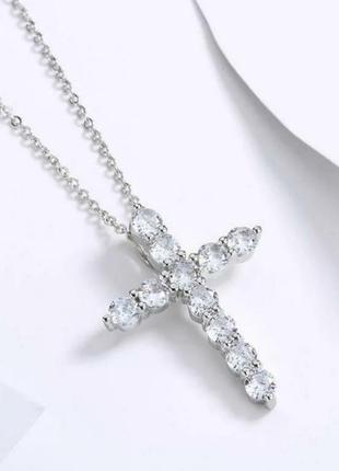 Подвеска крест и цепочка серебро 925 покрытие эффектный крестик на цепочке