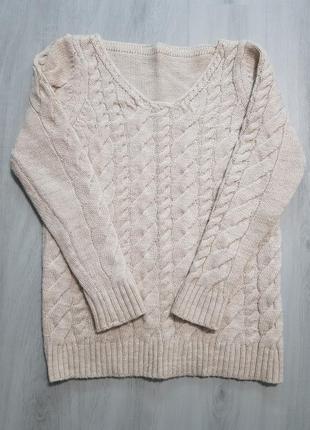 Зимний теплый вязанный свитер пуловер кофта 40% шерсть размер m