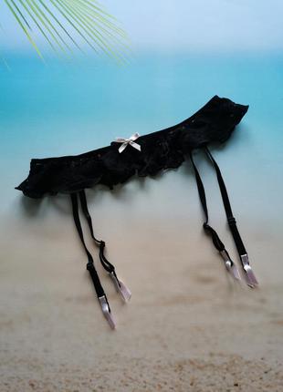 Чёрный черный кружевной пояс для чулок