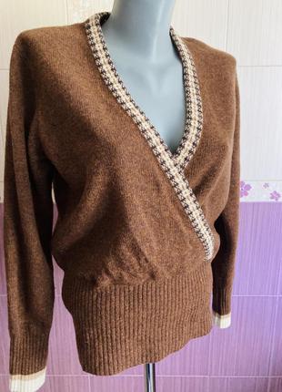 Шерстяная кокетливая кофта свитер на запах в этно стиле3 фото
