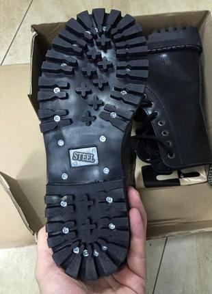 Steel ботинки унисекс сапоги берцы steel 105/106 кожа 10 дырочные железный носок стальной стилы8 фото