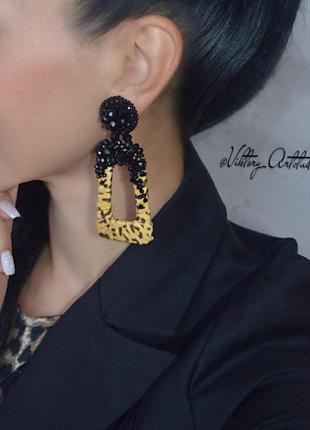 Сережки-кліпси трапеції з тигровим принтом