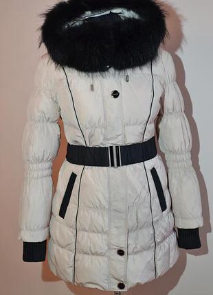 Теплый зимний пуховик пальто shenowa с мехом енота по супер цене xl