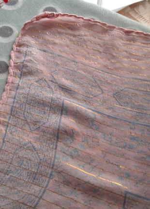 Винтажный батистовый тонкий хлопковый платок  с люрексом   розовый5 фото