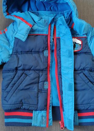Курточка зимняя с паровозом томасом на мальчика 2-3 года на рост 98 см mark's &amp; spencer3 фото
