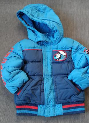 Курточка зимняя с паровозом томасом на мальчика 2-3 года на рост 98 см mark's &amp; spencer