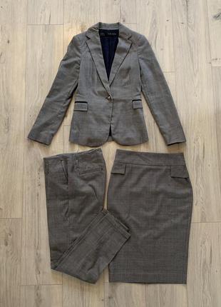 Костюм брюки пиджак боксер жакет юбка в клетку zara