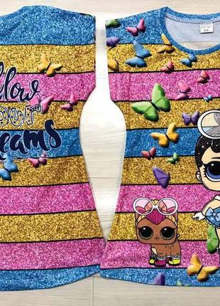 Футболка  туника  для девочки лол ,lol,  5-6,* лет