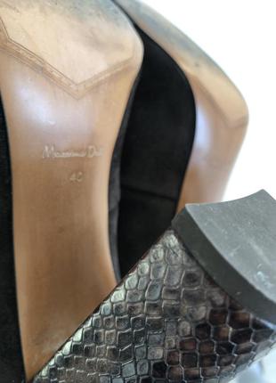 Туфли коричневые замшевые змеинная кожа натуральные брендовые massimo dutti квадратный каблук2 фото