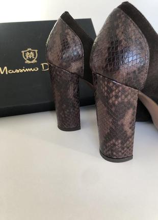Туфли коричневые замшевые змеинная кожа натуральные брендовые massimo dutti квадратный каблук3 фото