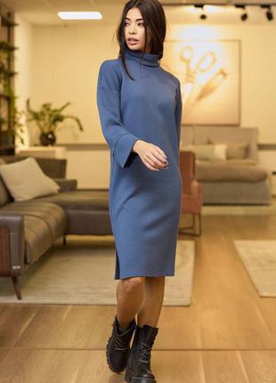 Оверсайз платье прямое с воротником с разрезом синий 3 цвета2 фото