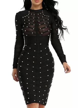 Бандажну сукню з заклепками і з вставками із сітки в стилі balmain herve leger