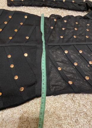 Бандажное платье с заклепками и со вставками из сетки в стиле balmain herve leger8 фото