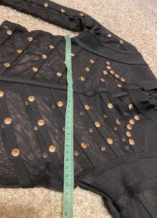 Бандажное платье с заклепками и со вставками из сетки в стиле balmain herve leger7 фото