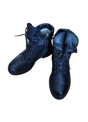 Кожаные зимние черные женские ботинки на шнурках и змейке / сапоги veps shoes3 фото