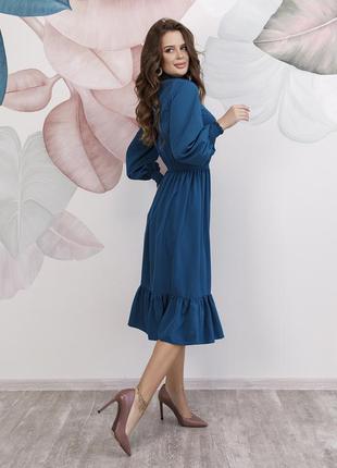 Бірюзова приталена сукня з високим коміром3 фото