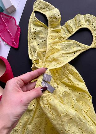 👗жёлтое длинное платье с кружевом/жёлтый сарафан с перфорацией/жёлтое перфорированное портье👗5 фото