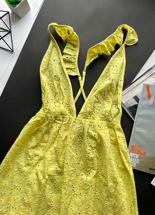 👗жёлтое длинное платье с кружевом/жёлтый сарафан с перфорацией/жёлтое перфорированное портье👗9 фото