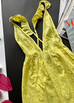 👗жёлтое длинное платье с кружевом/жёлтый сарафан с перфорацией/жёлтое перфорированное портье👗10 фото