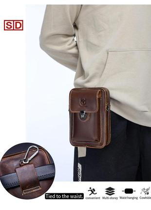 Мужская сумка из натуральной кожи crazy horse крейзи хорс, мессенджер для телефона, сумка на ремень, на плечо3 фото