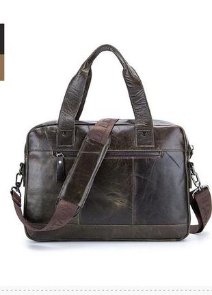 Кожаная деловая мужская сумка из натуральной кожи, темно-зелёная2 фото
