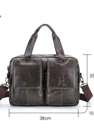 Кожаная деловая мужская сумка из натуральной кожи, темно-зелёная5 фото