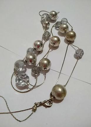 Колье, ожерелье, бусы на цепочке. металл, стекло.3 фото