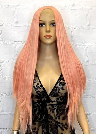 Перука на сітці lace wig рожеве золото рівний довгий термостійкий/перука рожеве золото пряма довга