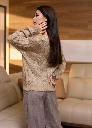 Объемный вязаный свитер с узором теплый оверсайз 4 цвета6 фото
