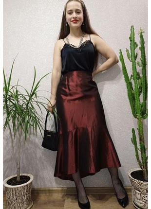 Vera mont юбка рыбка годе ацетат бордо миди