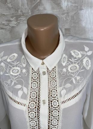 Белая укороченная шифоновая блузка,вышивка,кружево (012)4 фото