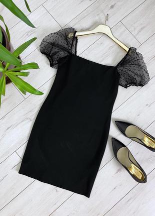 Чёрное платье мини с прозрачными воланами нарядное вечернее7 фото