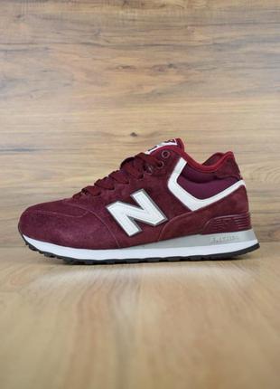 Женские кроссовки new balance 574 бордовые с белым мех зима скидка sale | жіночі кросівки знижка1 фото